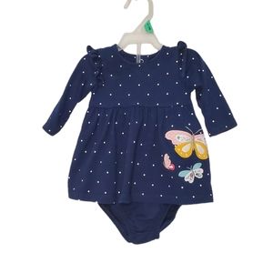 Carter's Shirt with Bloomers Longsleeve Navy Blue Polka Dot with Butterflies 3mo